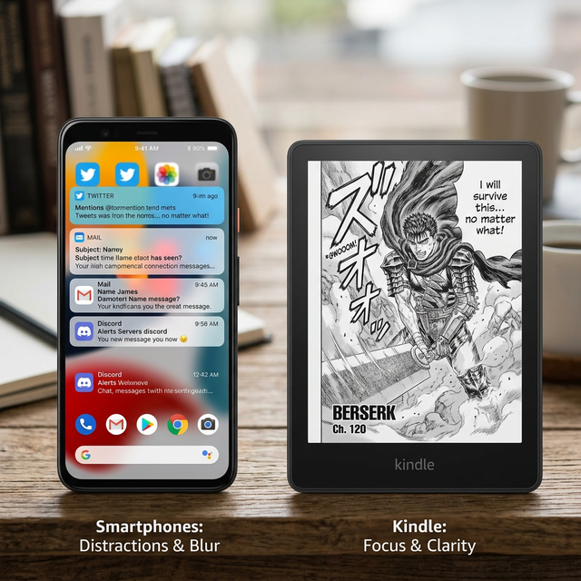 Comparison between smartphone distractions and Kindle focus